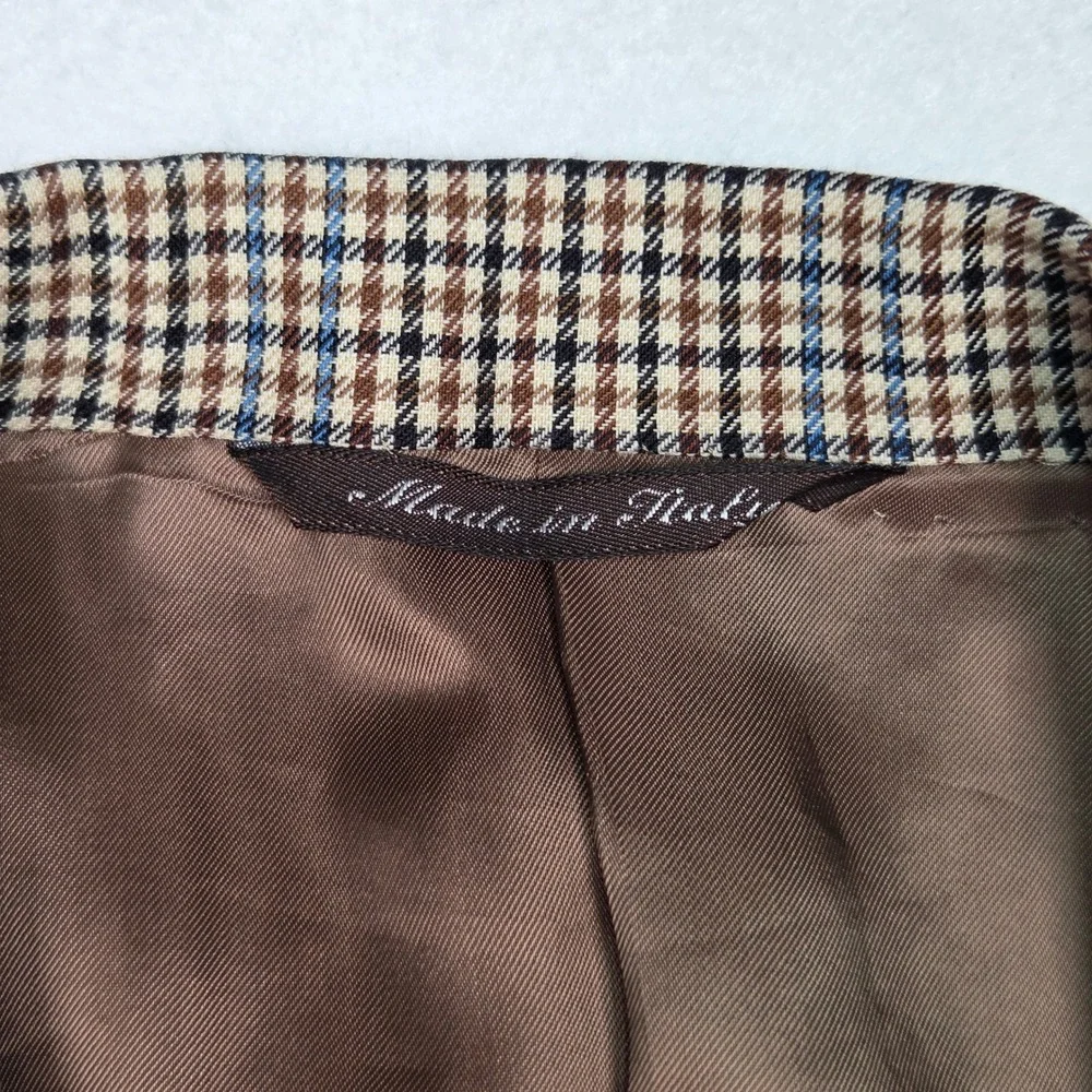 Canali Proposta Blazer Mens 42 L Brown Blue Houndstooth Wool Sport Coat Italy